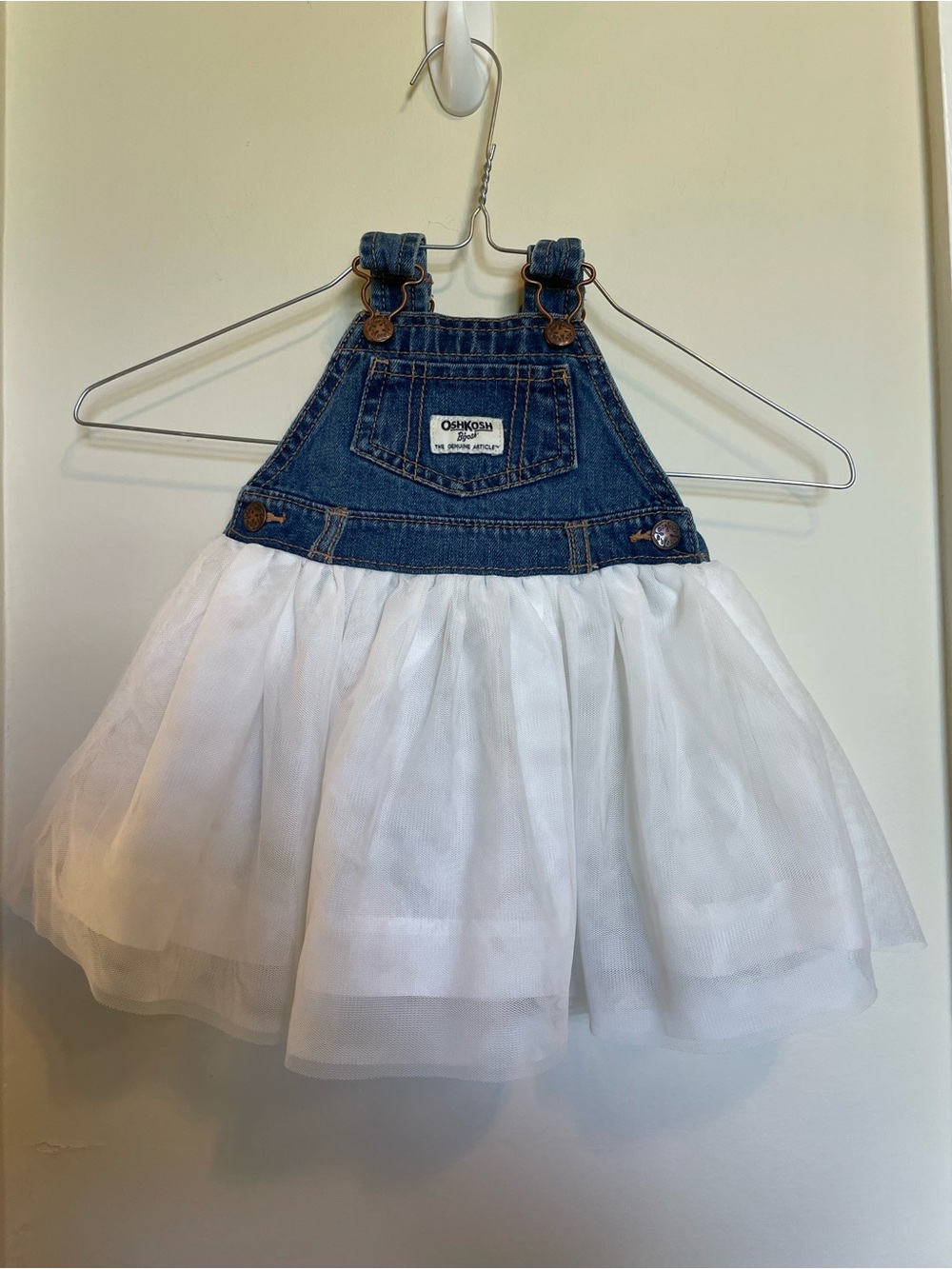 OshKosh B'gosh Denim Overall Dress with White Tulle Skirt